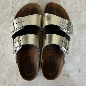 Silver Birkenstock Arizona Slides Size 39 (8.5)